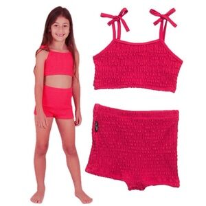 TINY TRIBE KID’S smocked tie shoulder two-piece swimsuit